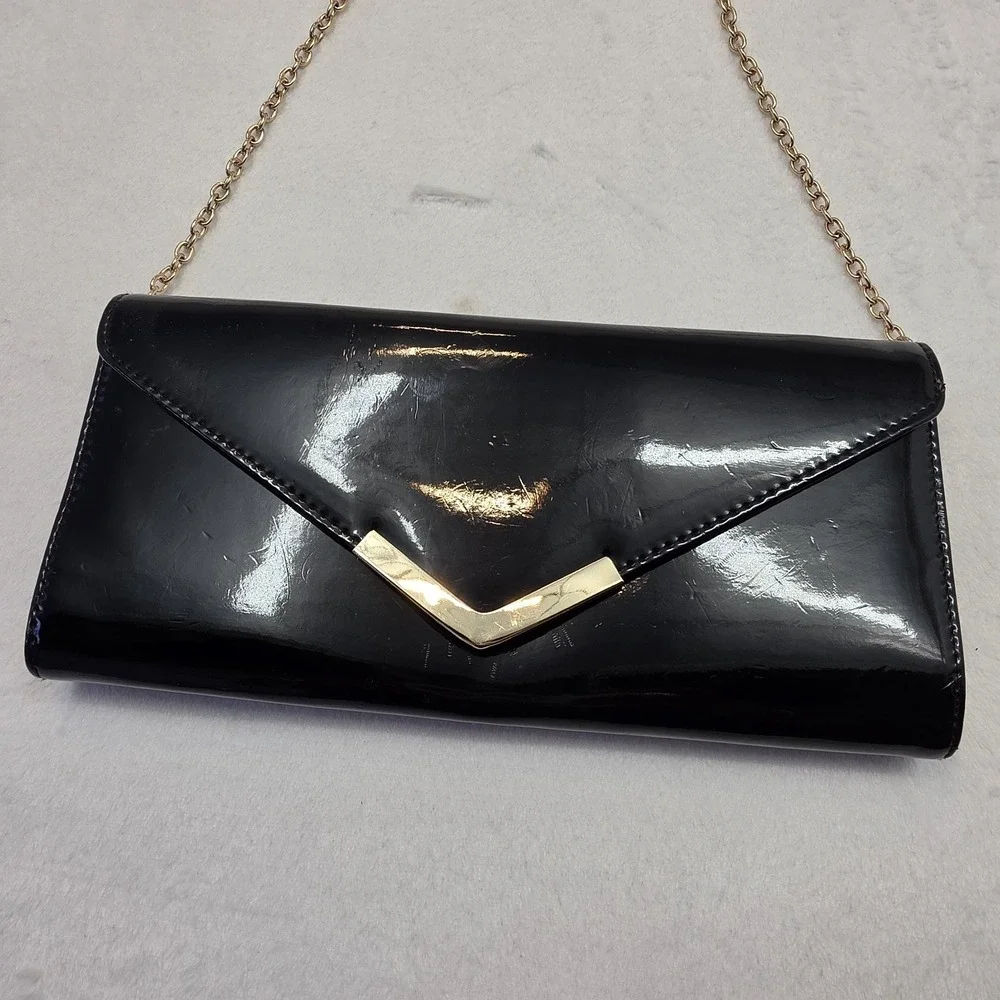 ALDO Black Patent Envelope Clutch Chain Strap Evening Crossbody Bag
